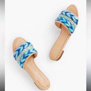 Talbots Blue Keri Raffia Slides Woven Straw Leather Soles